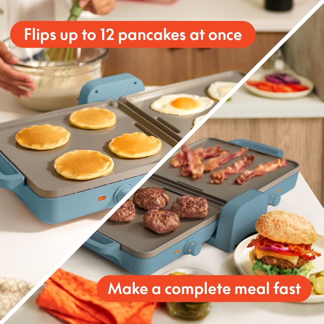 Bella 10X 20 Ceramic Fold-N-Store Dual Temp Griddle, Fits-Anywhere Kitchenware, Evergood Ceramic Nonstick Coating, 2 Tempera